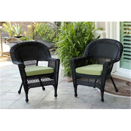 Jeco Jeco W00207-C-2-FS029-CS Black Wicker Chair with Green Cushion - Set of 2 W00207-C_2-FS029-CS